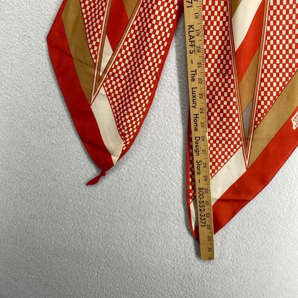 LIBERTY OF LONDON Scarf Silk Crepe de Chine Striped Check Orange England VTG